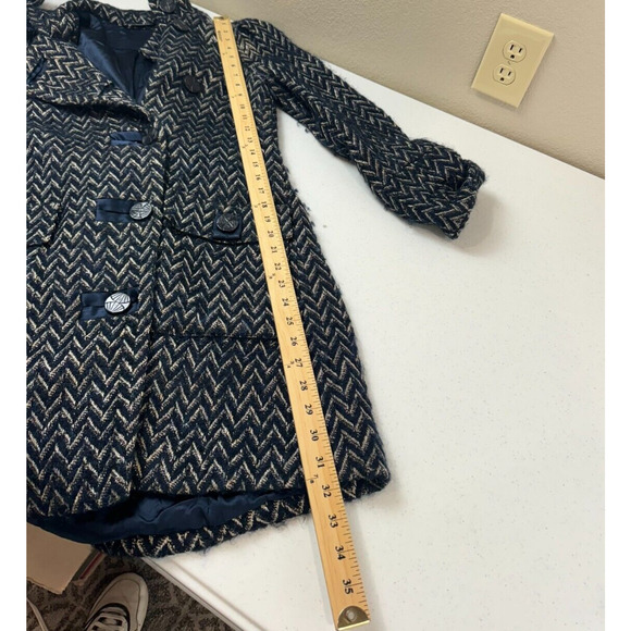 Diane Von‎ Furstenberg Trente Pea Coat Size 0 Navy/Tan Chevron Wool Mohair Blend - Picture 14 of 15